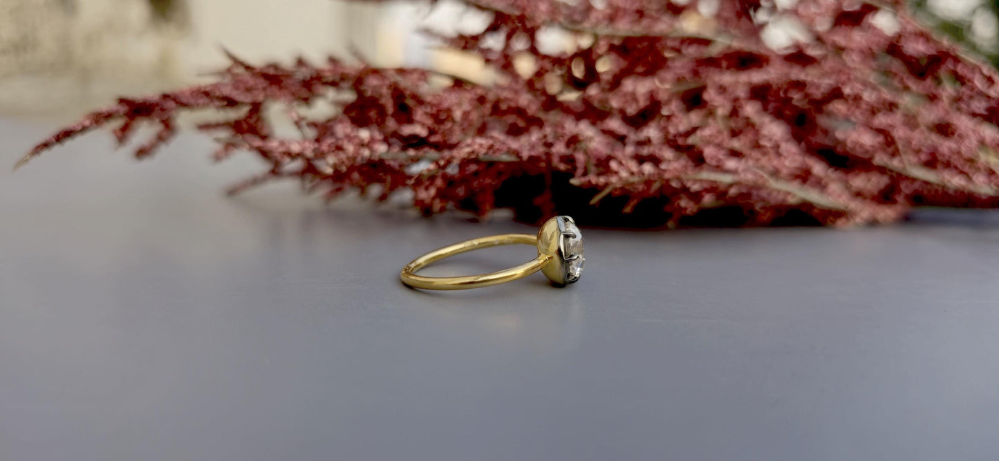 Old European Cut OEC Round Button Back Georgian Cut Down Set blackened gold Moissanite Solitaire Engagement ring