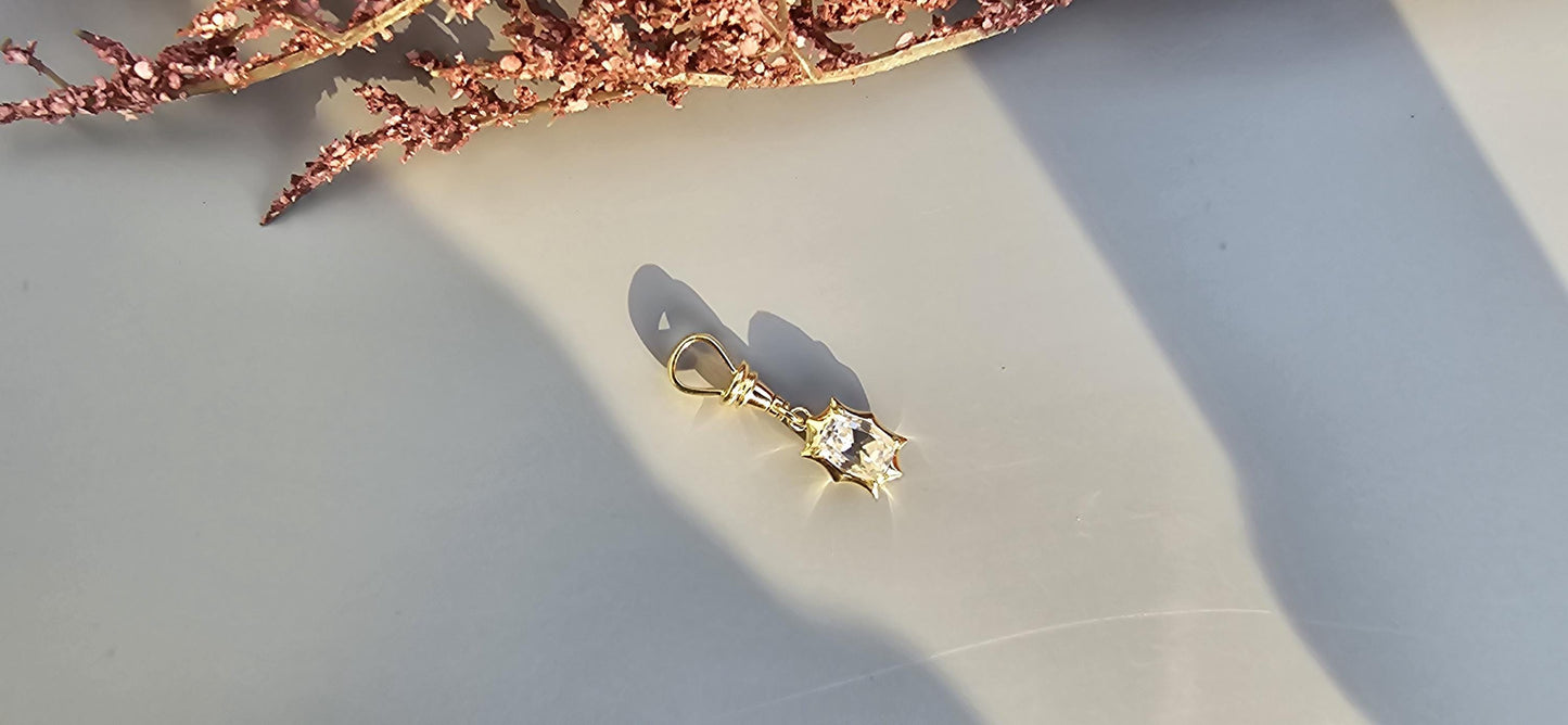 Elongated Old mine cut OMC Cushion Cut Collet Georgian cut down set button back with swivel clasp Moissanite Pendant, pendant without chain