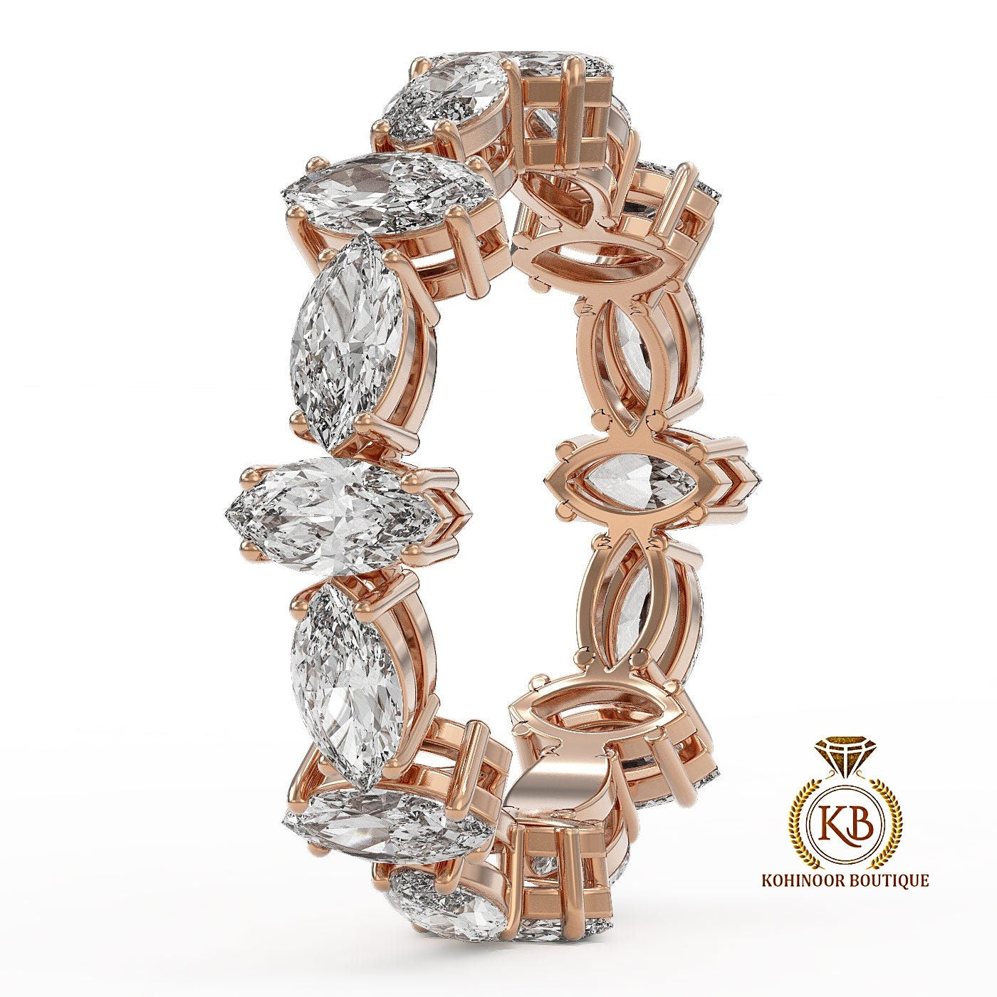 Marquise NWES Moissanite diamond half\full eternity wedding band, Bridal stackable, minimalist ring in White\Yellow\Rose Gold