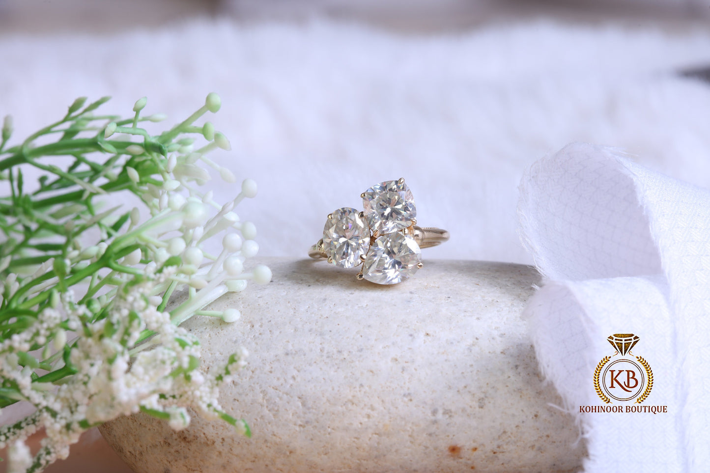 Oval Pear and Cushion Trilogy moissanite 3 stone Engagement Ring, Ring for her, Gift for Her, Right hand ring