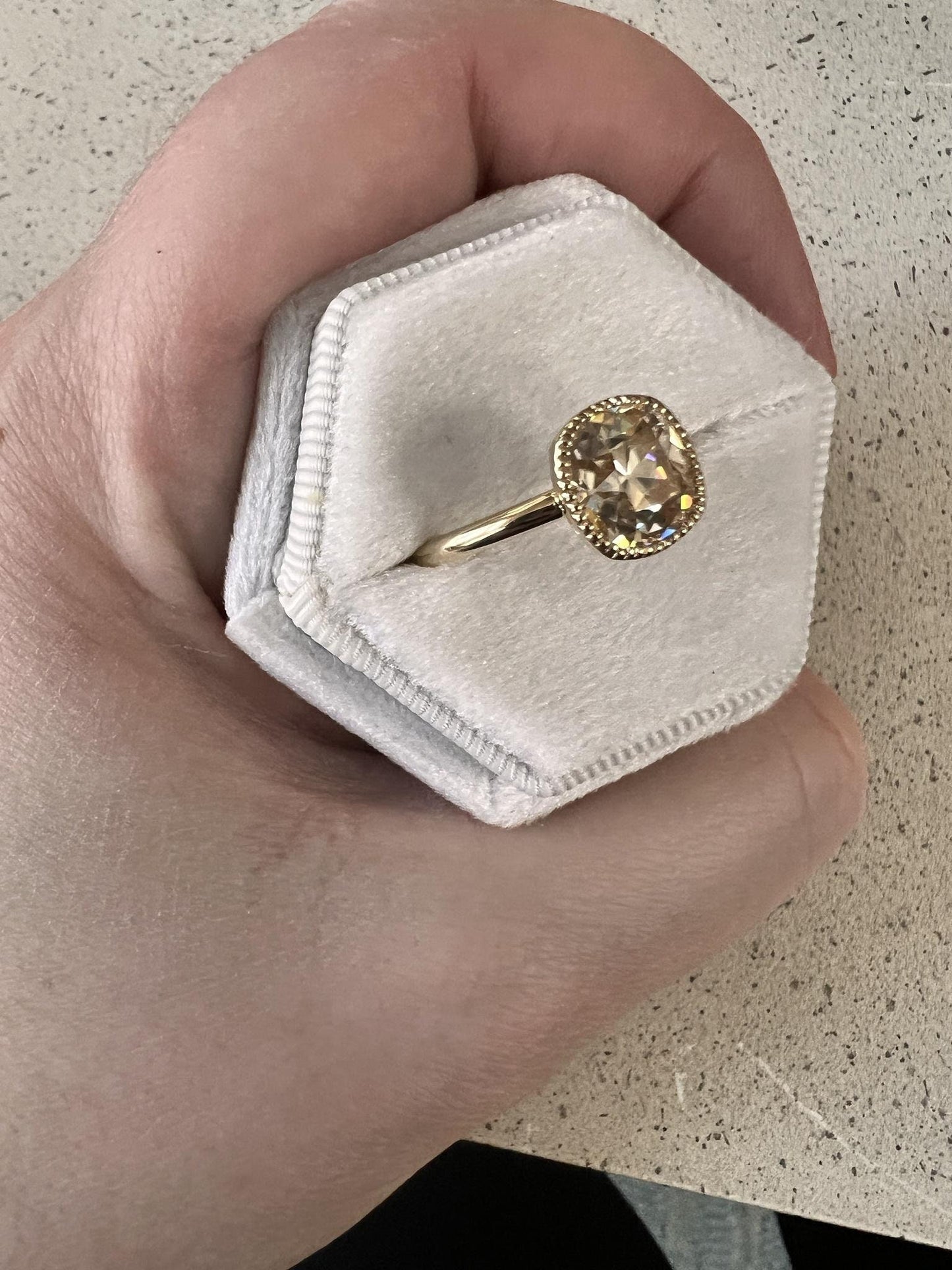 Old Mine Elongated Champagne Color Cushion Cut Milgrain Bezel with lattice setting Moissanite Engagement Ring with\without shoulders