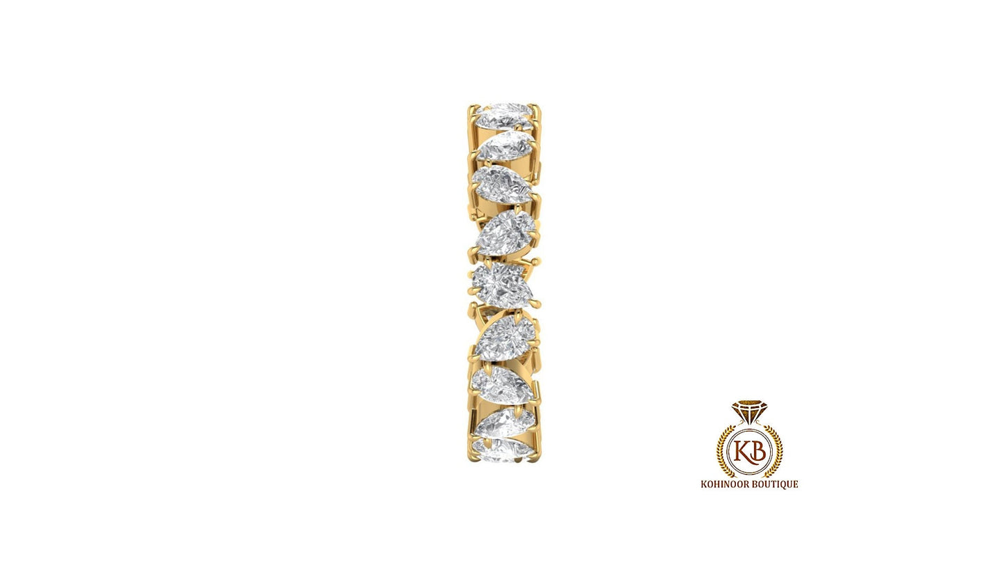 Pear Cut Moissanite half\full eternity wedding band, Bridal stackable, minimalist ring, Anniversary Ring in White\Yellow\Rose Gold