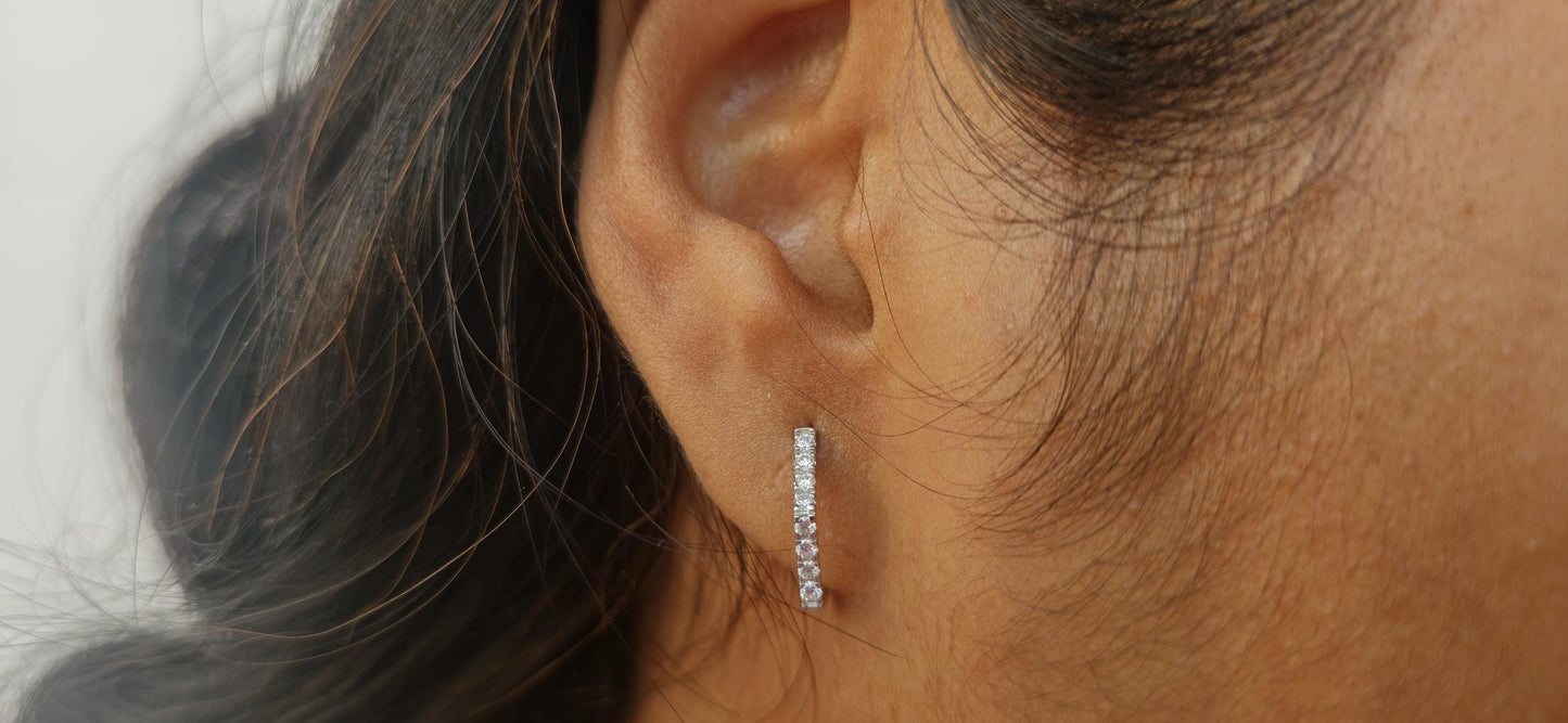 Pavé Hexagon Moissanite Hoops earrings, Statement earrings available in Silver, 18k\14k\10k White\Yellow\Rose Gold and Platinum