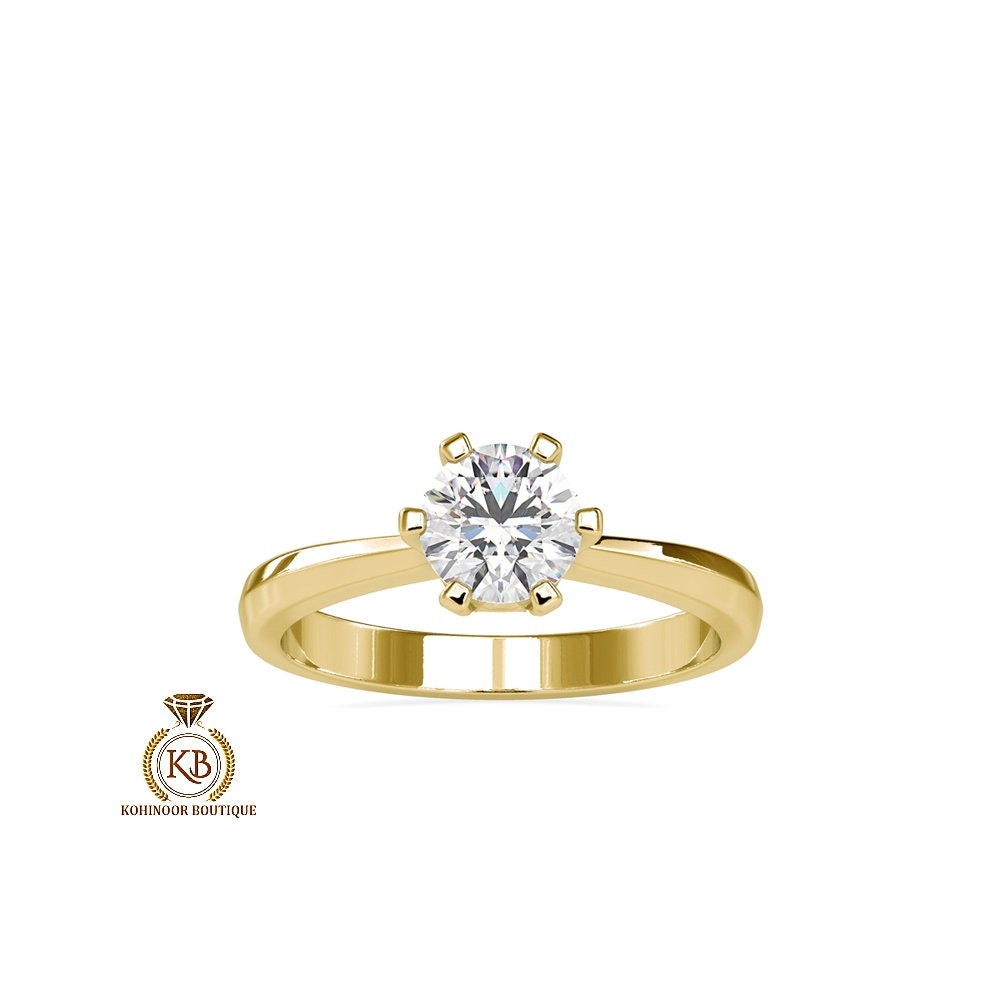Round Cut classic Solitaire with pinched band Moissanite Engagement ring, Platinum ring, ring for women, ring for her, Proposal ring.
