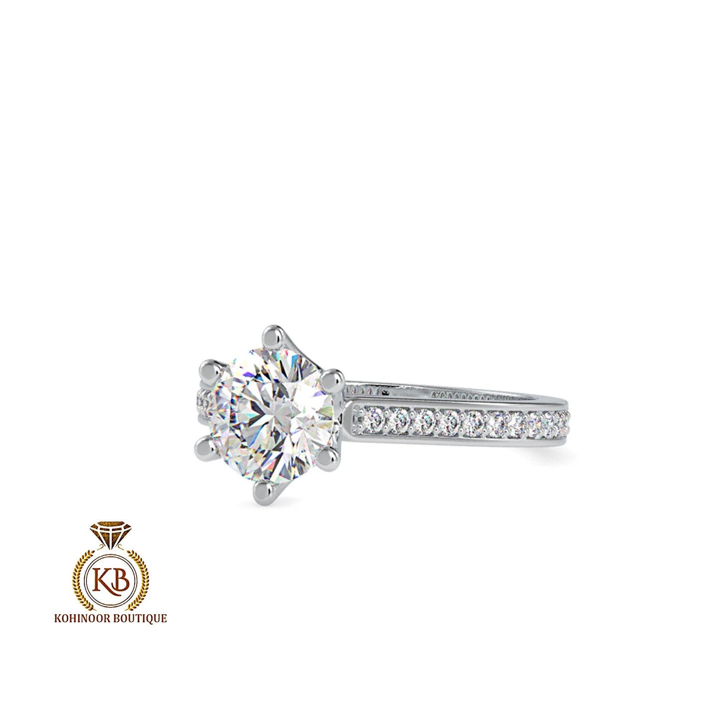 Round cut  Classic Cathedral set Moissanite with side pave Solitaire Engagement ring, Proposal Promise Ring in White\Yellow\Rose Gold