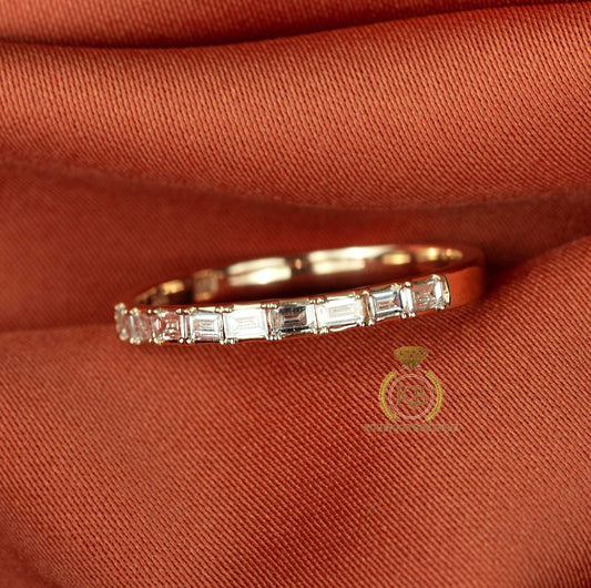 Baguette Moissanite half Eternity ban, East West  Band,dainty wedding band,minimalist ring in 18k\14k\10k White\Yellow\Rose Gold