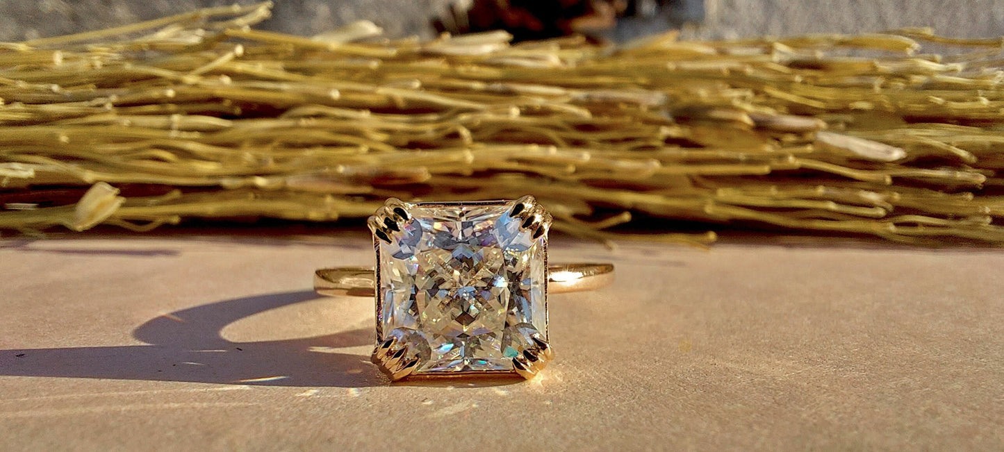 Radiant cut moissanite solitaire Engagement ring, ring for her, modern bride ring, Proposal ring, gift for her, gift for mother
