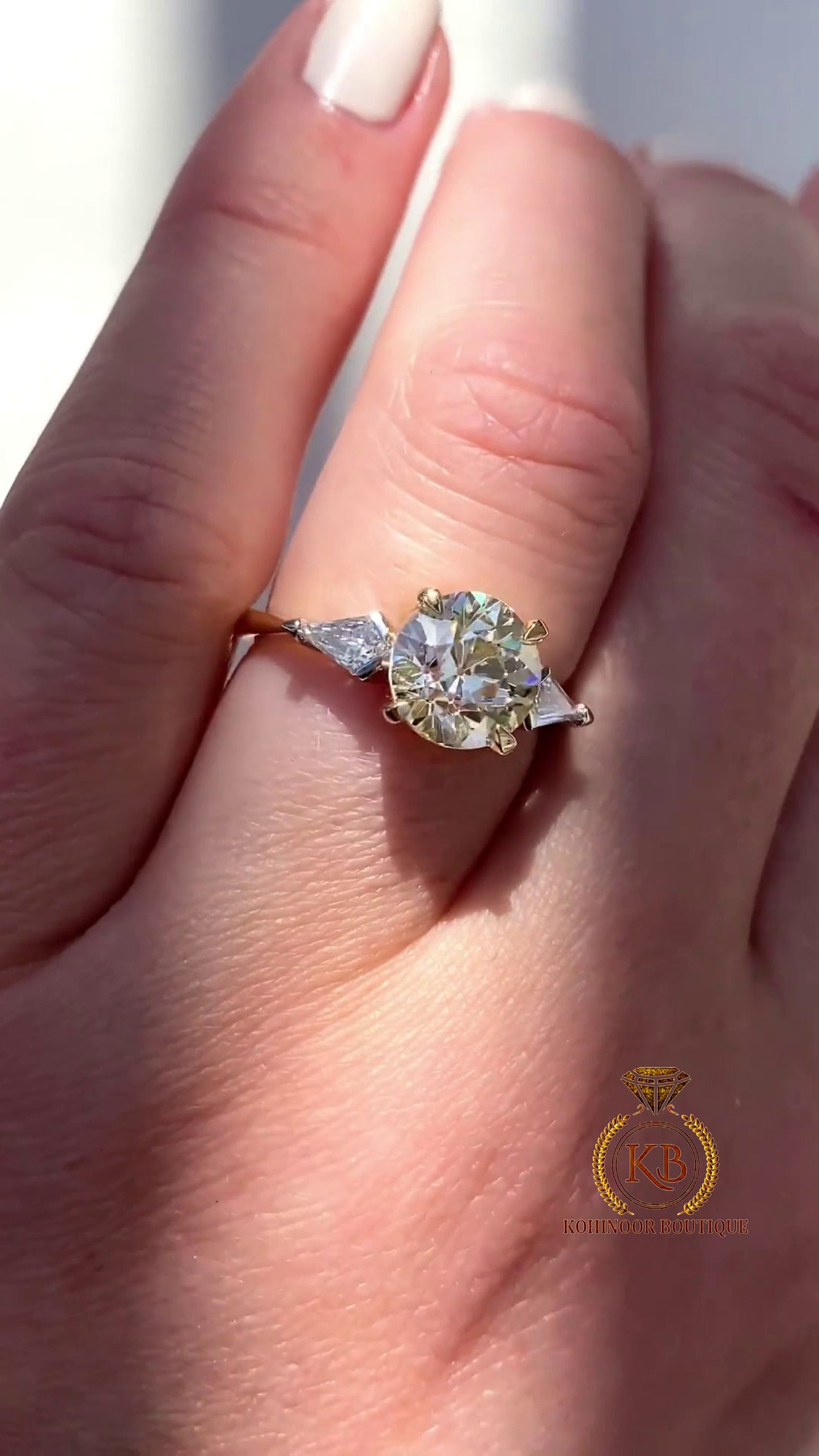 Old mine cut OMC & Shield\Kite Cut 3 Stone Moissanite Engagement Ring, Ring for her, Bridal ring, Gift for wife