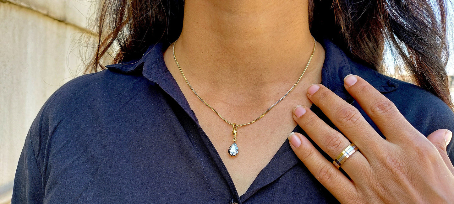 Pear Cut Moissanite Swivel Clasp Pendant, Collet set Georgian cut down set Pendant without chain, Wedding Pendant