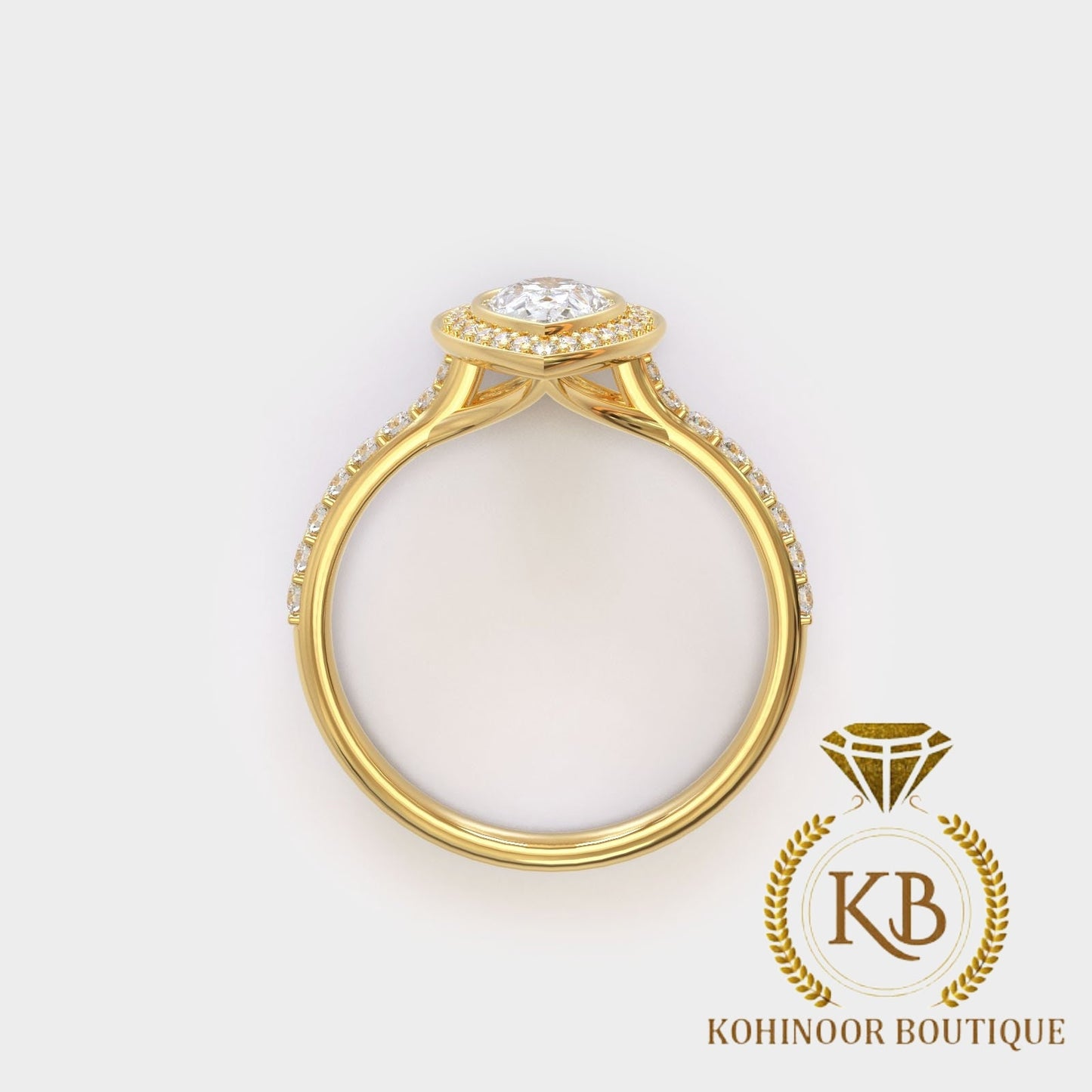 Pear Cut Moissanite Halo solitaire with side pave cross over shank engagement ring, low profile ring for women, gift for wife.