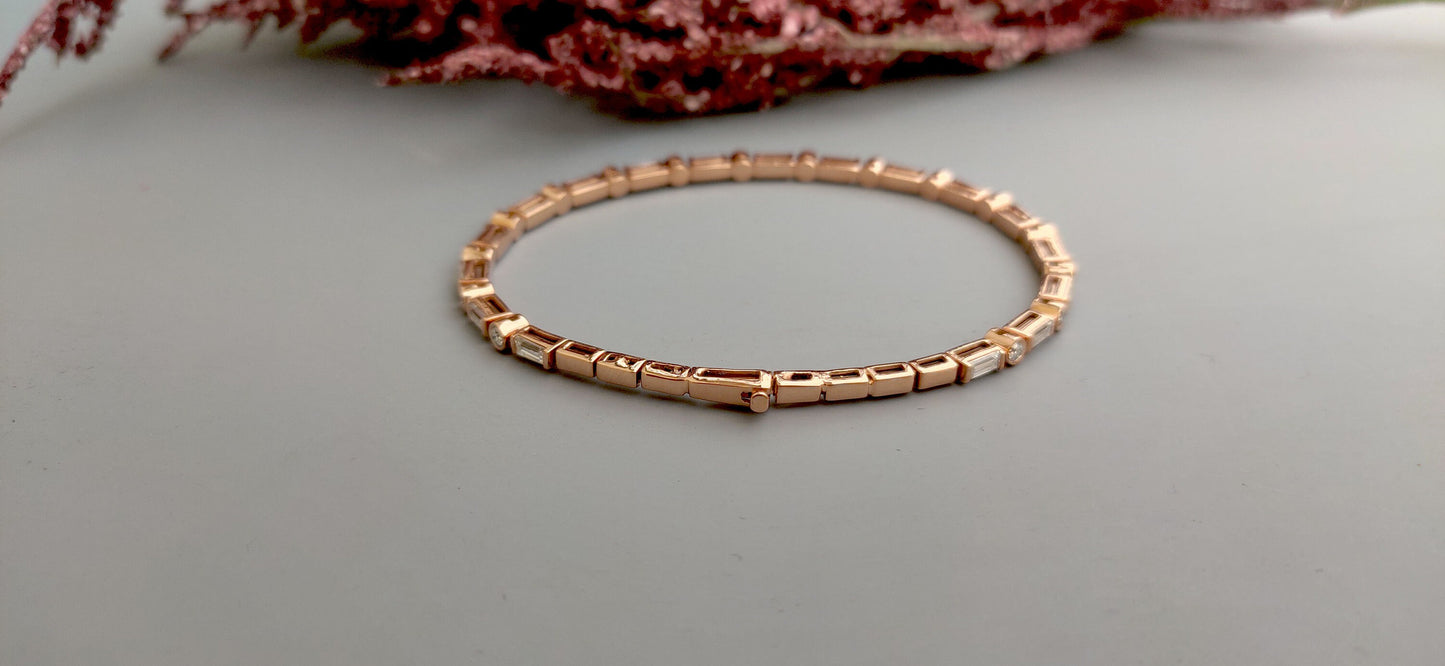 Flexible Moissanite Baguette & Round Tennis Bracelet bangle, Bracelet for women, Bracelet for her\girls, Anniversary\Birthday\Christmas gift