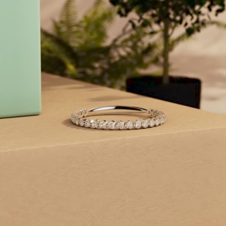 Floating Lab Grown Diamond wedding band, Half\Full eternity Distance wedding ring, Bubble stackable minimalist dainty ring, Wedding band