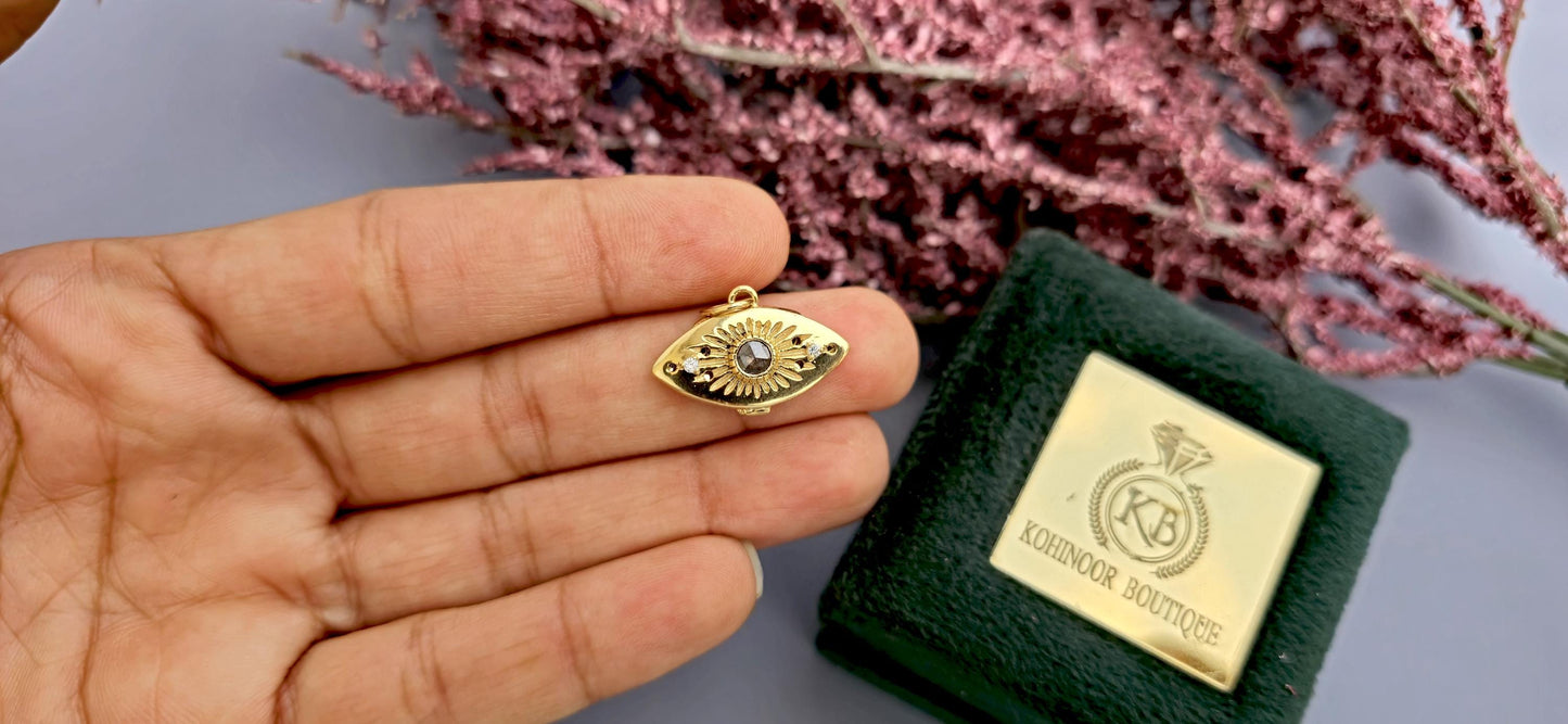 Evil eye pendant, Salt and pepper with lab grown diamond Third Eye talisman charm locket, anniversary birthday gift pendant for women, wife