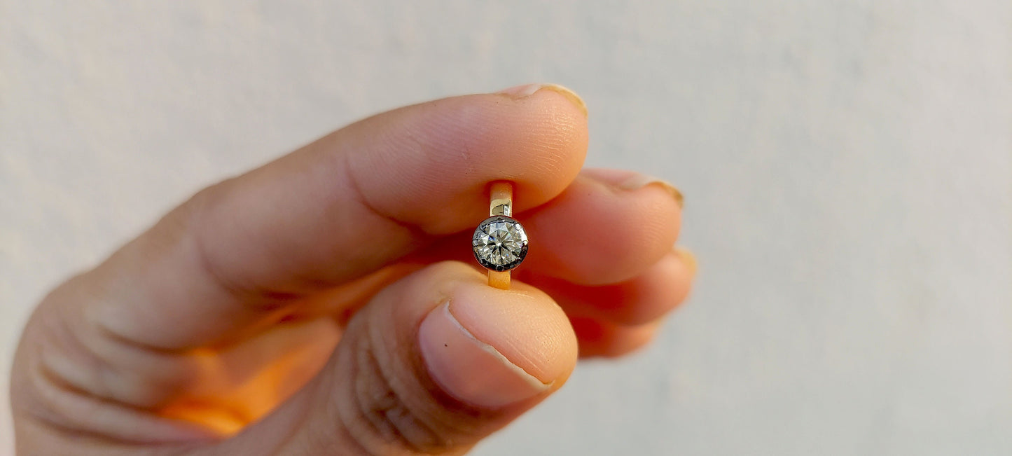 Georgian Victorian Style Lab Grown Diamond Hoops, Georgian cut down Button back huggie, Blackened Gold Stud Earrings, Wedding Earring.