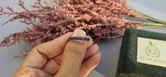 Lab grown Blue Sapphire Georgian Cut-Down Blackened Gold eternity band, also available in half eternity, wedding band for women