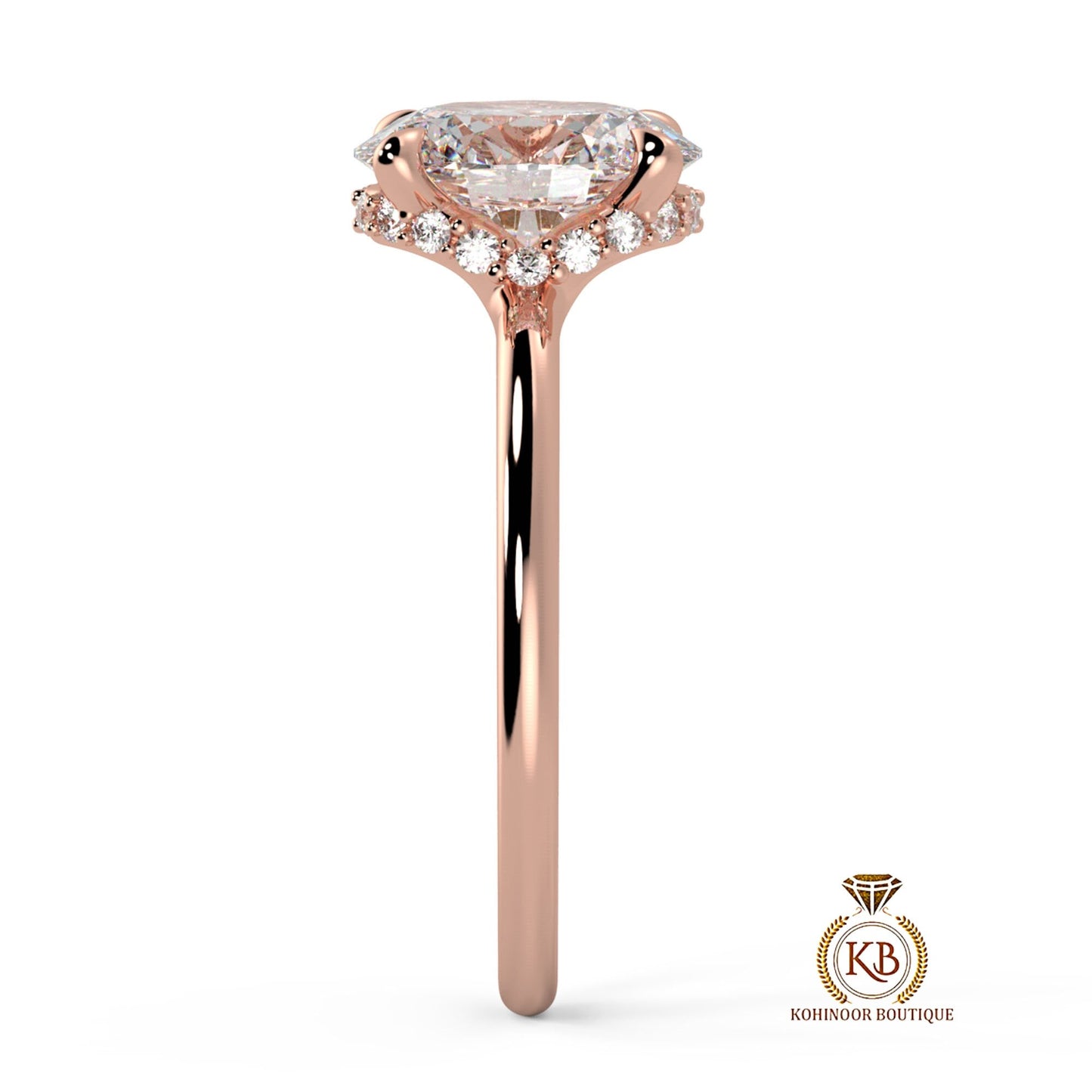 Oval Moissanite Hidden Plunge Halo Engagement Ring in White\Yellow\Rose Gold, ring for her, ring for women