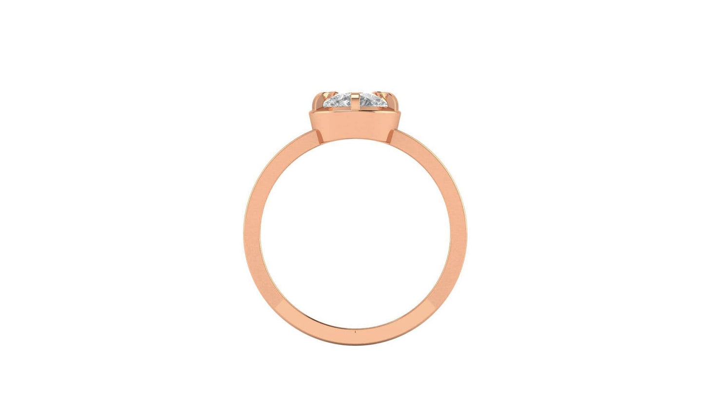 Pear-shaped Georgian cut down Collet set Split shank Moissanite Solitaire Engagement ring, low-set on the finger, low-set on the finger.