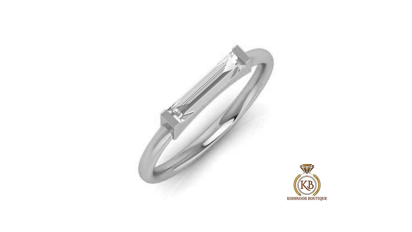 Elongated Baguette Moissanite engagement ring, East West Set Baguette , Statement minimalist daily wear right hand ring, stackable ring