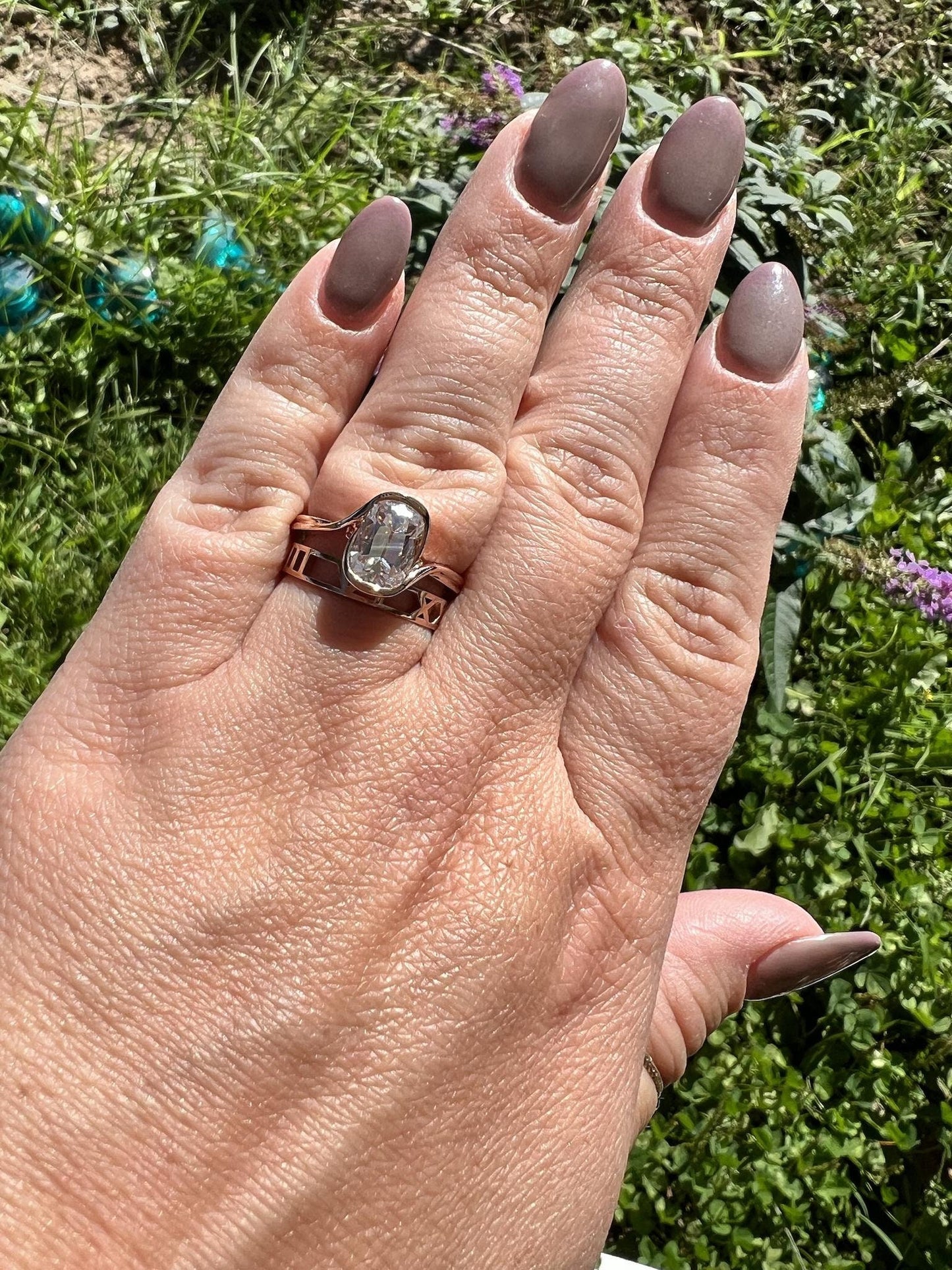 Old Mine Cut OMC Elongated Cushion Cut Moissanite Engagement Ring, Antique Half Bezel Set. Unique Solitaire proposal ring, ring for her.