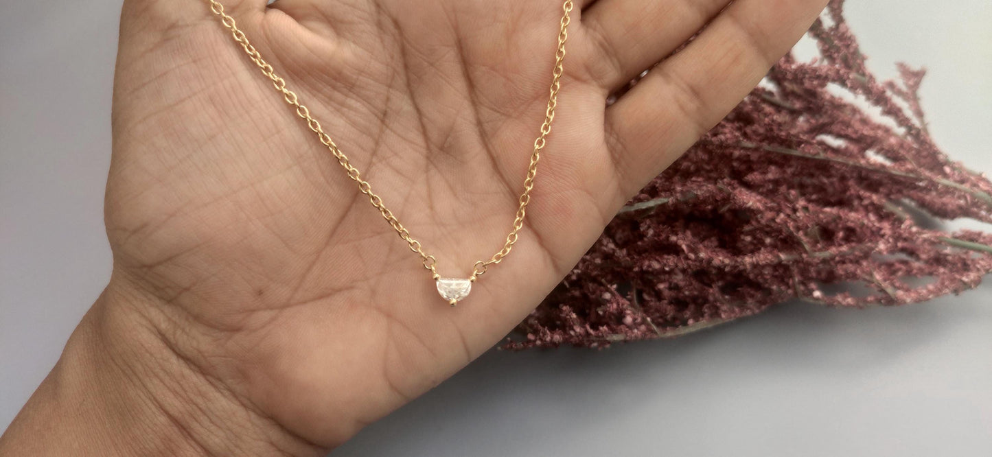 Half moon Moissanite Pendant with 18 inch cable chain, Pendant necklace for girls women, Gift for her, anniversary gift for wife