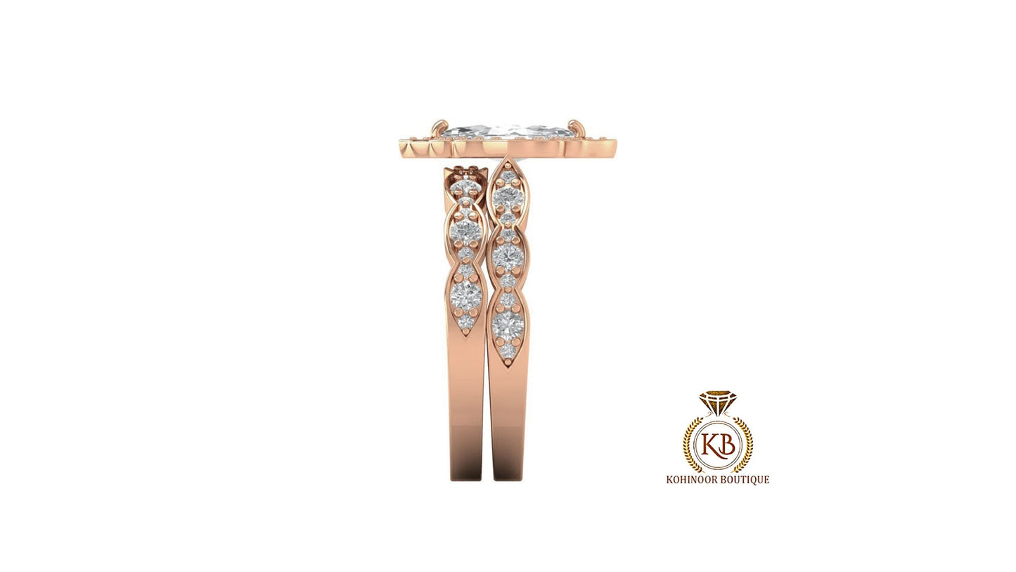 Marquise Cut Halo Vintage Moissanite Engagement Ring, Wedding Bridal Set, Anniversary gift for wife, Ring for women