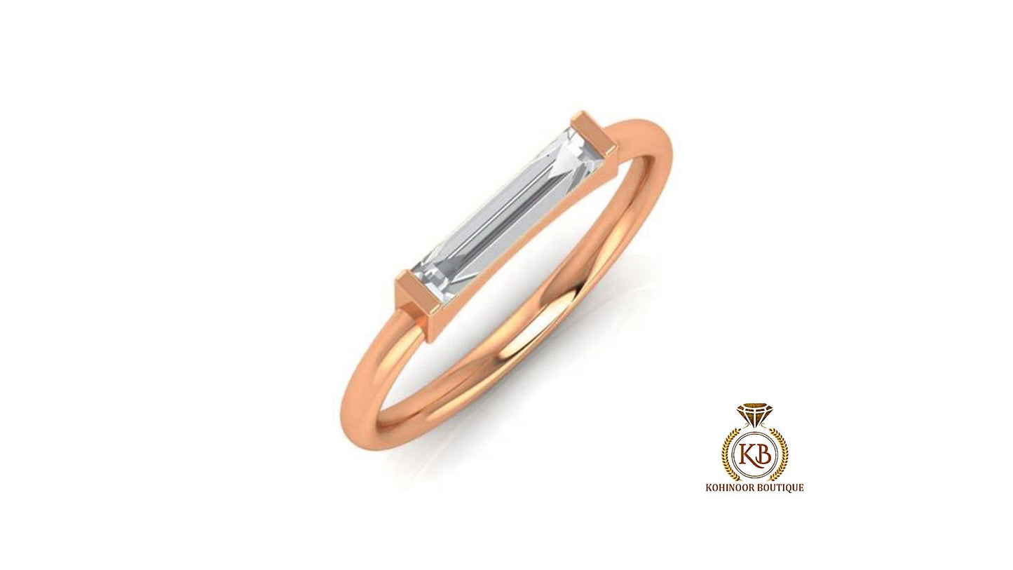 Elongated Baguette Moissanite engagement ring, East West Set Baguette , Statement minimalist daily wear right hand ring, stackable ring