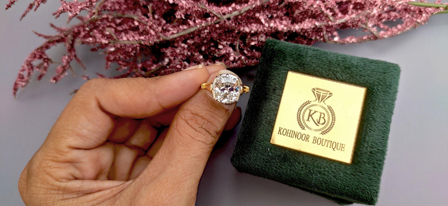 Lab grown Old Mine Cushion Cut OMC Georgian cut down set Solitaire Engagement Ring, Vintage Edwardian Ring for her, Art deco ring