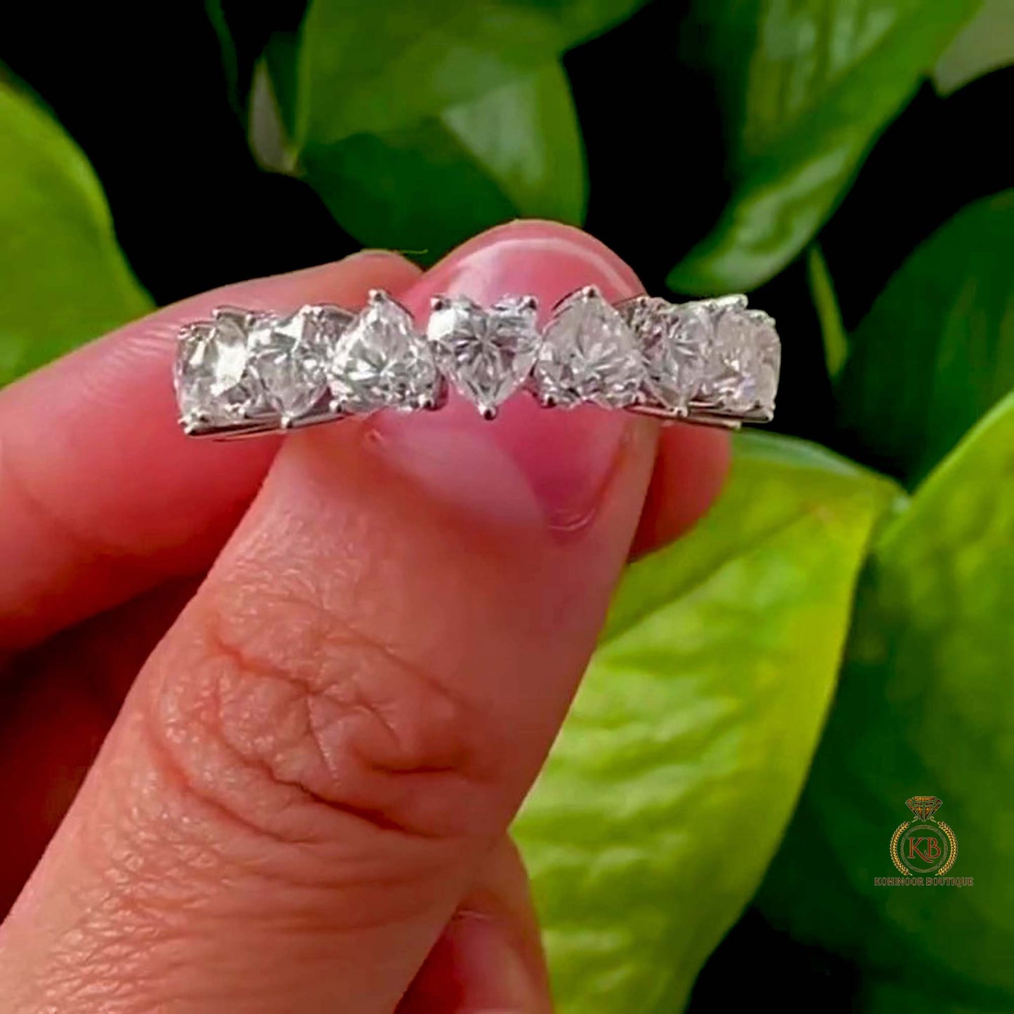 Heart Cut Moissanite Half\Full Eternity Wedding Band,Bridal stackable,Statement ring in White\Yellow\Rose Gold,Anniversary Gift