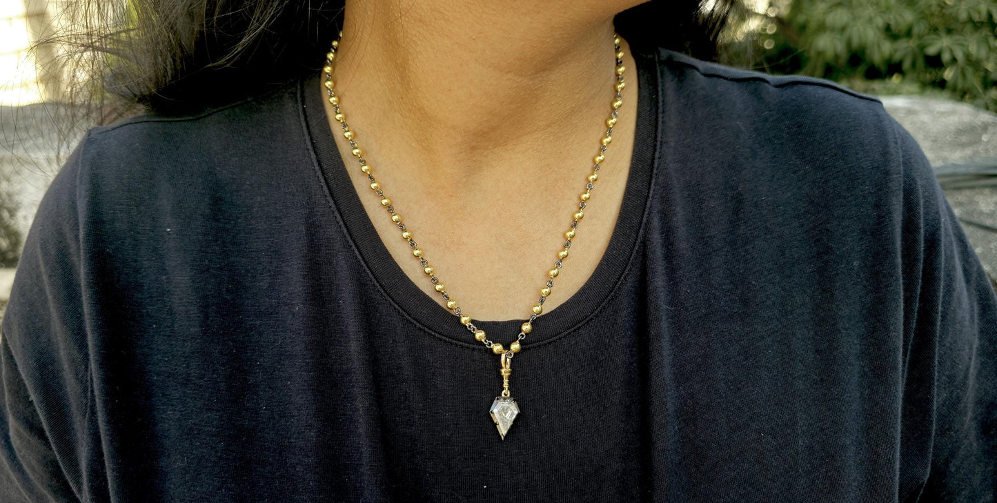 Shield Cut Moissanite Collet set Georgian cut down Blackened gold Swivel Clasp Pendant, Pendant for women, Wedding for her, gift for her