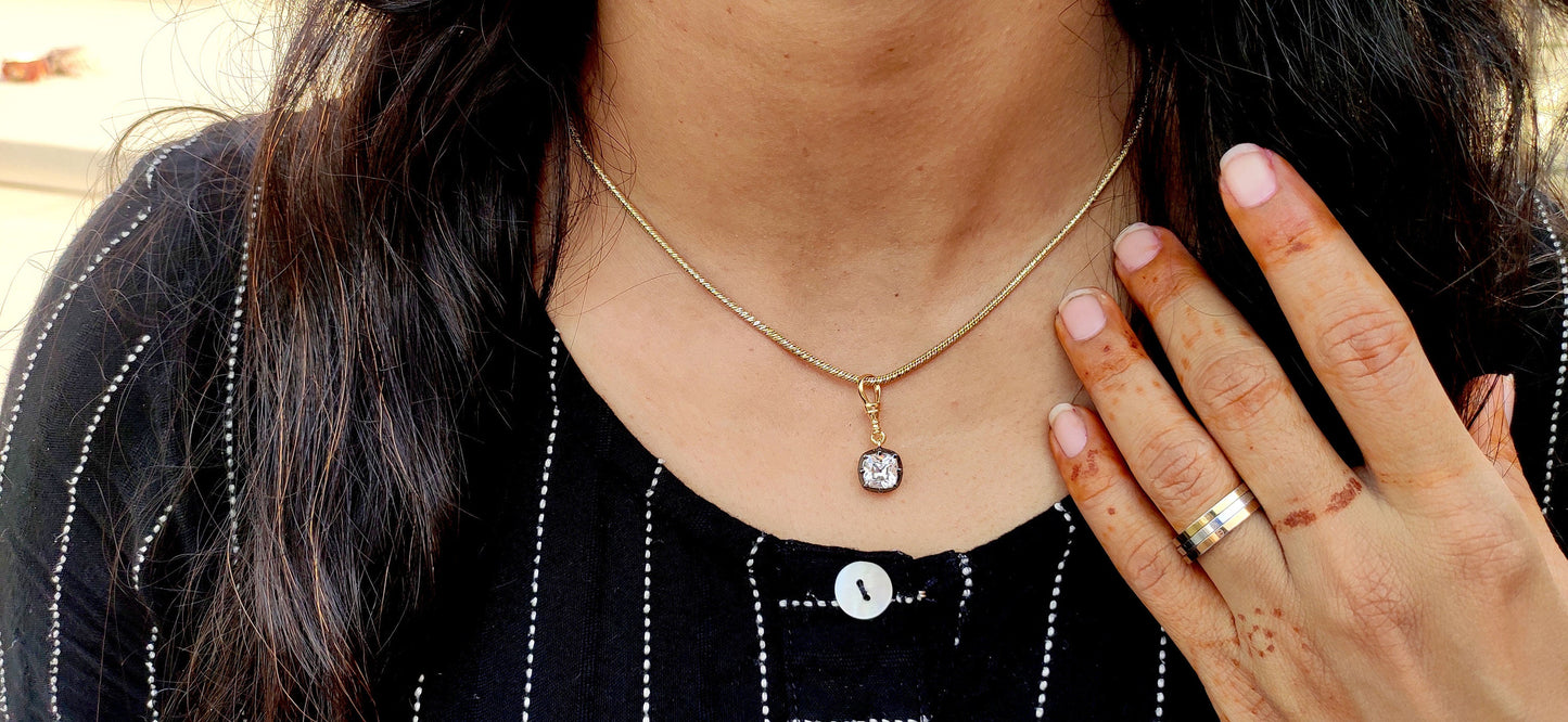 Old Mine Cut Cushion Cut Moissanite Pendant, Collet set Georgian cut down set Pendant without chain, Wedding Pendant