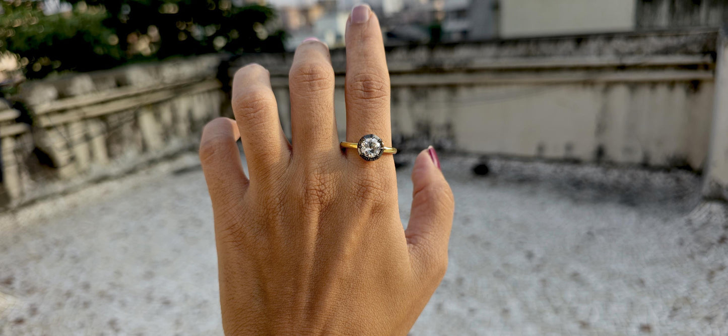 OEC Old European Cut Round Button Back Georgian Cut Down Set Moissanite Solitaire Engagement ring, ring for women, ring for her