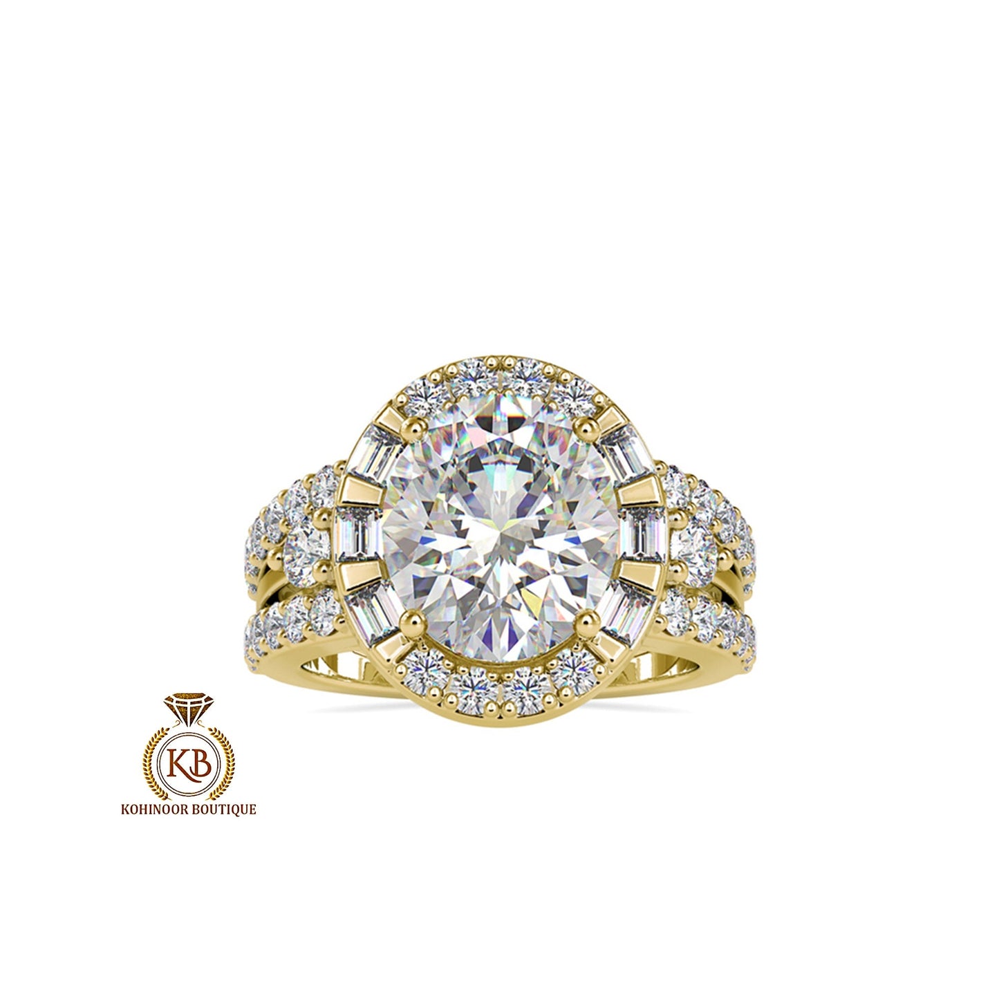 Oval halo with side pave Double Band  Moissanite Engagement\Wedding\Mother Ring in 18k\14k\10k