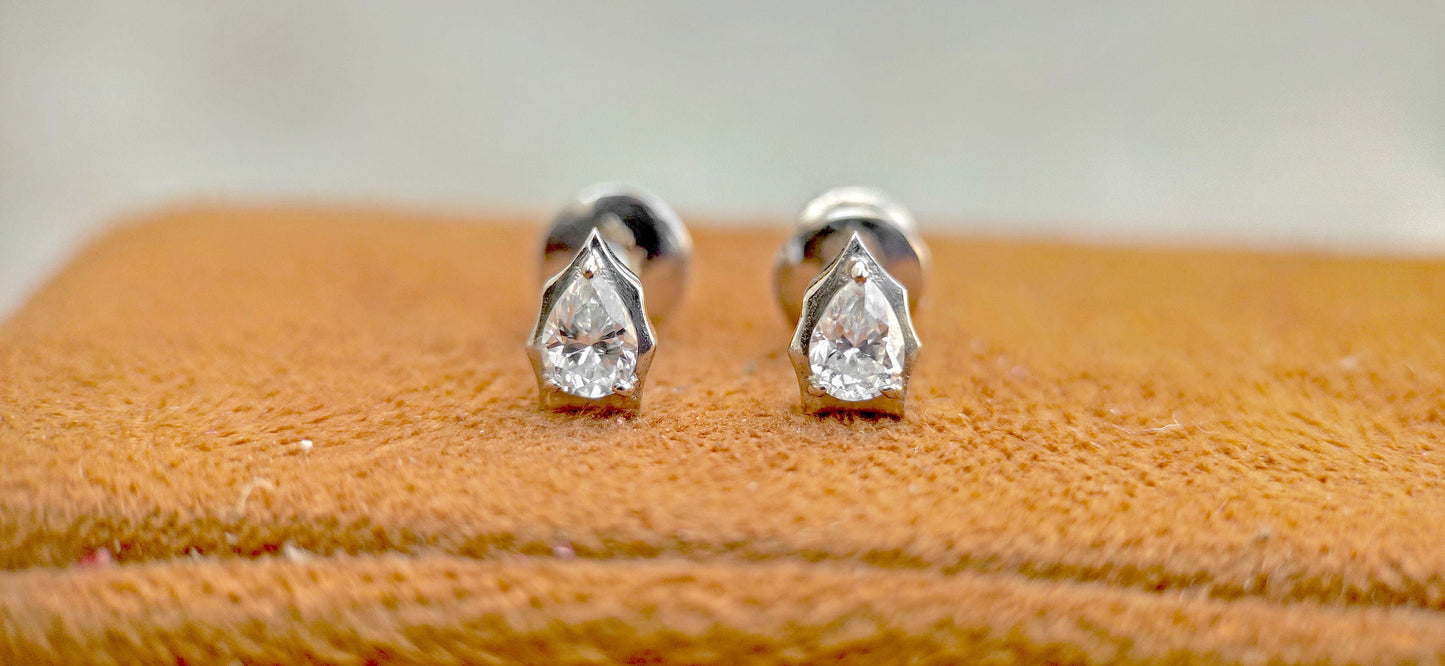 Pear Cut Moissanite in Georgian cut down setting, Solitaire Stud Earrings, Wedding Earrings,Push Back Earrings,Anniversary Studs