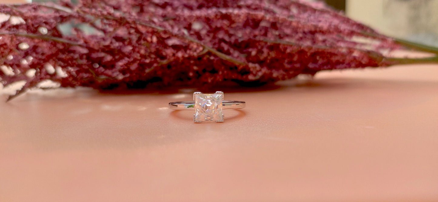 French cut Moissanite Solitaire Engagement ring, vintage moissanite ring, ring for women, ring for her, art deco ring