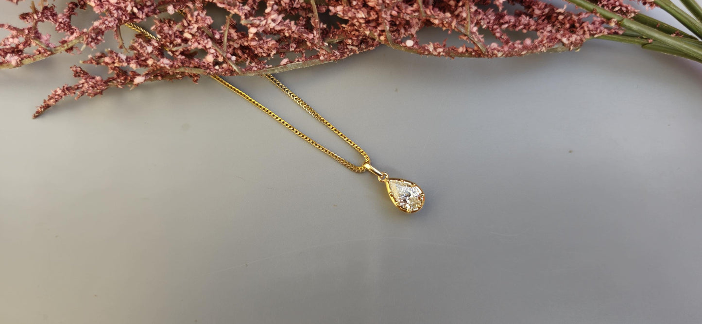 Pear Cut Moissanite Pendant, Collet set Georgian cut down set button back Pendant without chain, Wedding Pendant