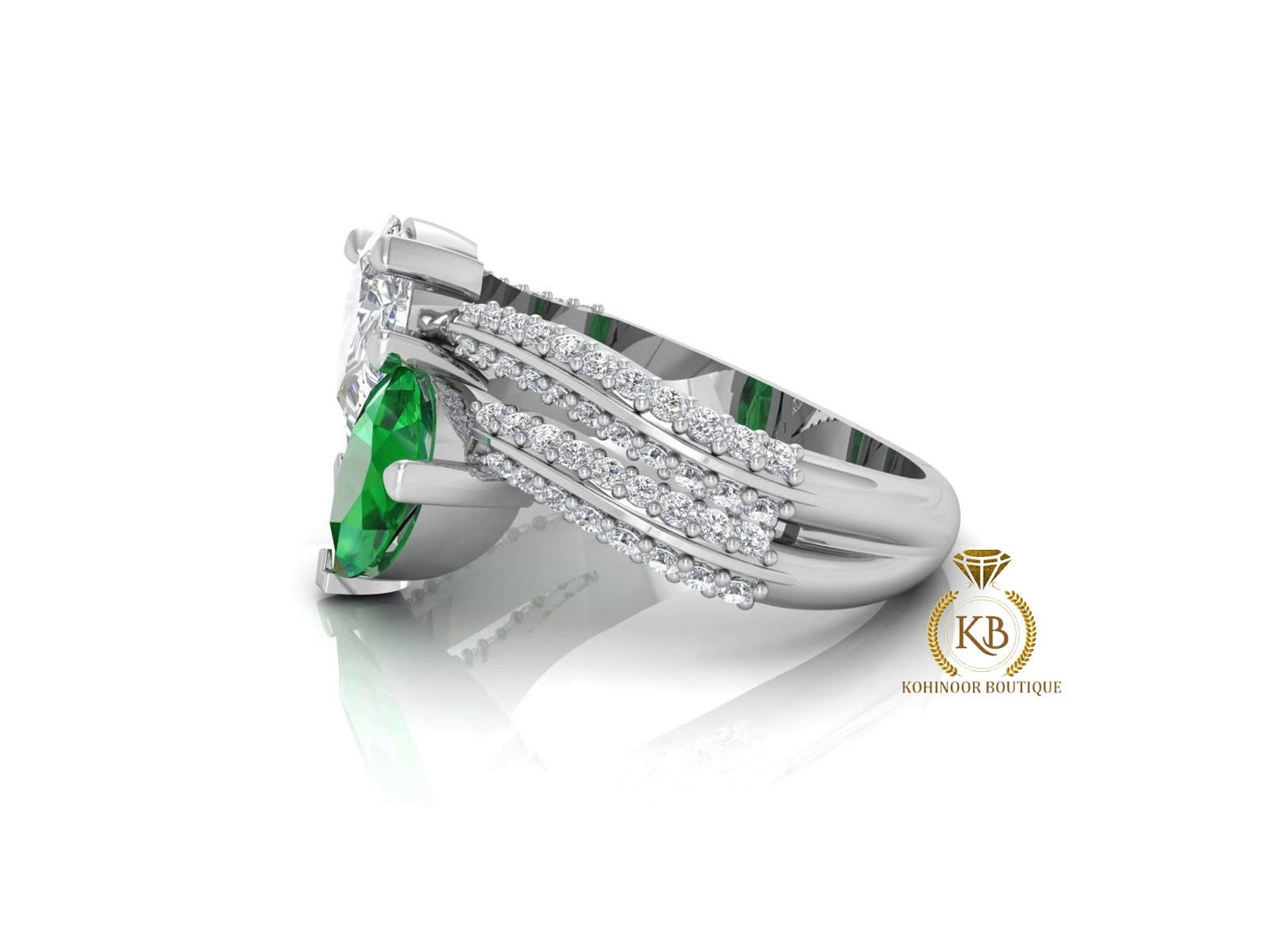 Pear Moissanite & Emerald Toi Et Moi moissanite two stone Engagement Ring, wedding\proposal Ring, gift for her,