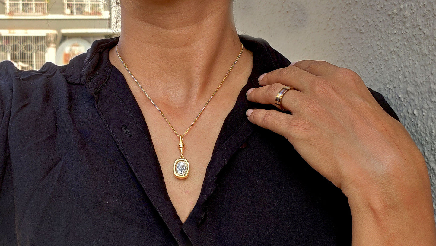 Oval Cut Moissanite Bezel Button back set Pendant with Swivel Clasp and without chain, statement pendant.