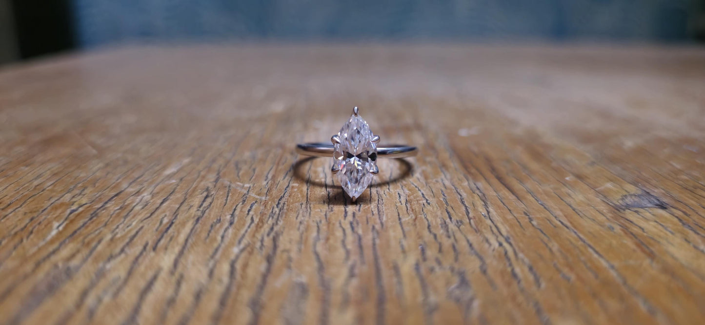 Tulip Basket Prongs Marquise Cut Moissanite Classic Solitaire Engagement Ring, Promise ring, Proposal ring, Ring for her, gift for her