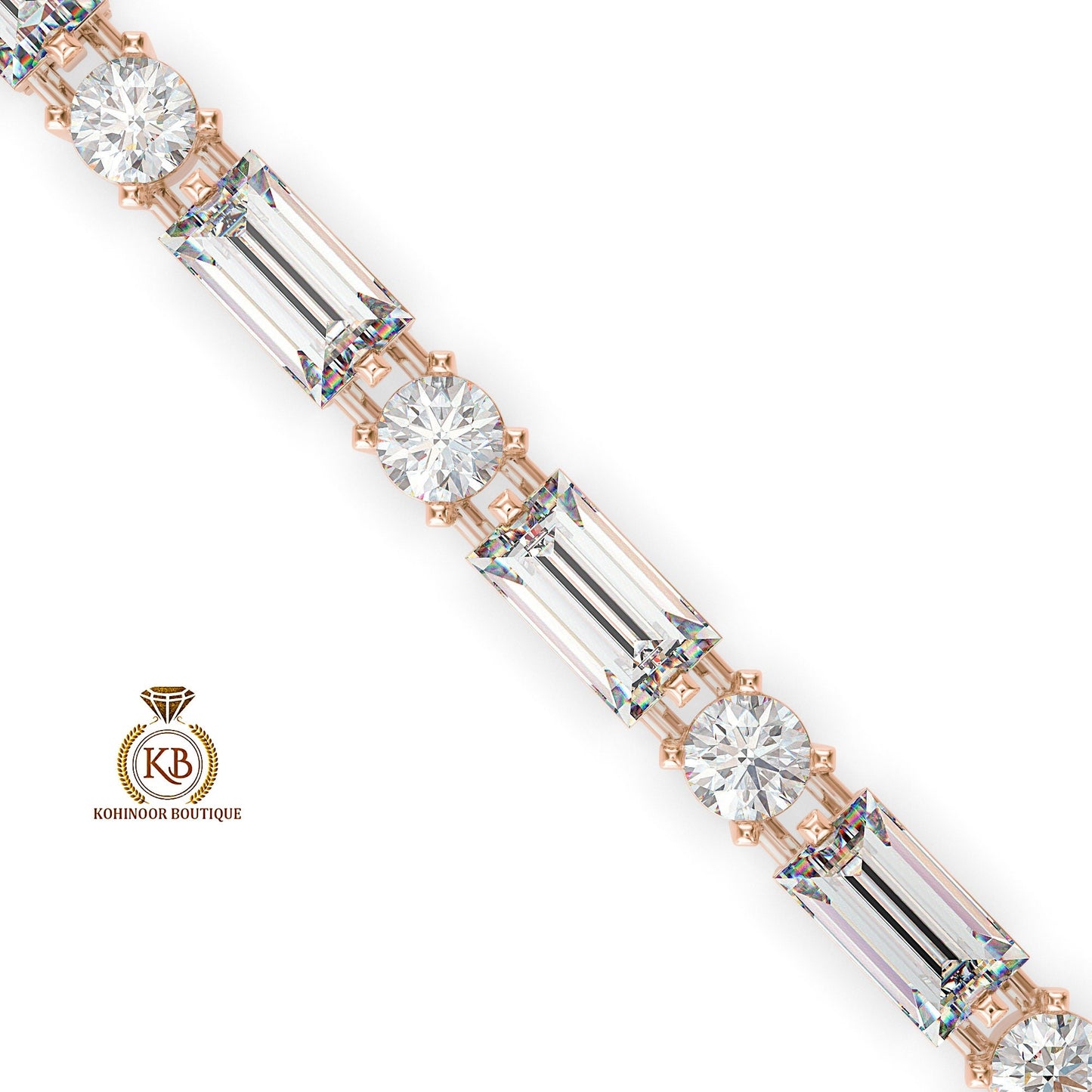 Ready to ship Moissanite Baguette & Round Tennis Bracelet in 7 inch size and in 10k rose gold, Birthday Gift for girls\women
