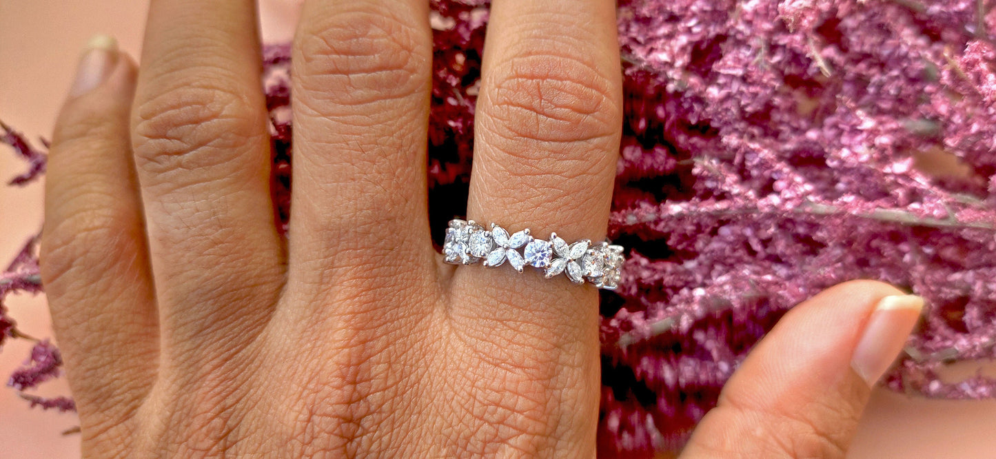 Marquise Alternating Moissanite eternity wedding band, Bridal stackable, Anniversary gift for wife, Right hand ring