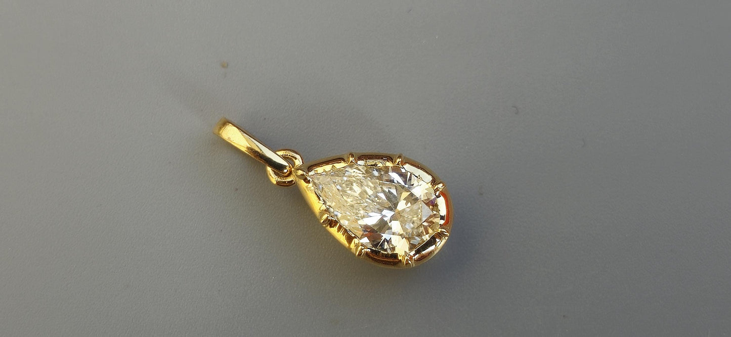 Pear Cut Moissanite Pendant, Collet set Georgian cut down set open back Pendant without chain, Wedding Pendant