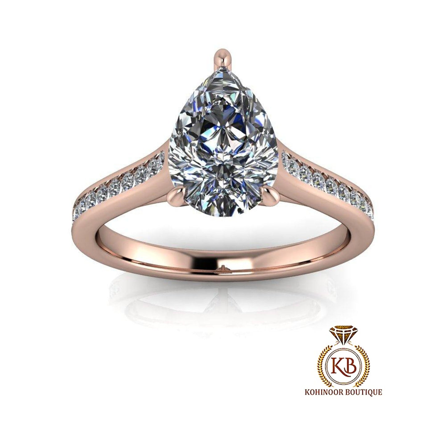 Pear cut moissanite Cathedral Trellis set with side pave Engagement Ring, ring for women, ring for her, gift for her