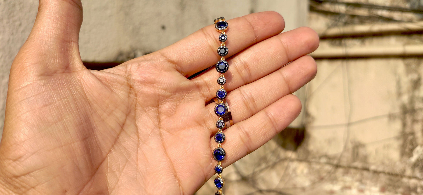 Georgian cut down button back set sapphire Tennis Bracelet, Bracelet for women, Bracelet for girls, Bracelet for her, Anniversary gift