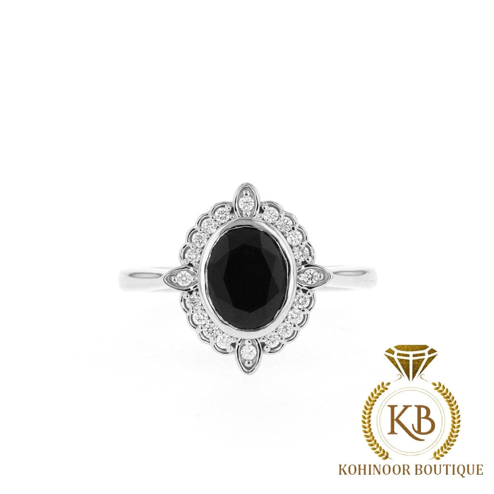 Oval Onyx Halo Solitaire diamond Engagement\Bridal\propose\wedding Ring with 10k\14k\18k White\Yellow\Rose Gold