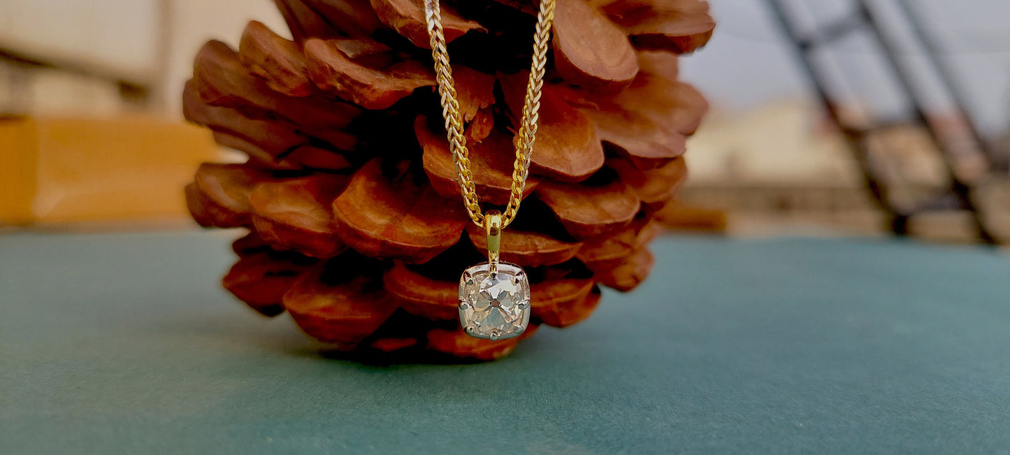 Elongated Old Mine Cut OMC Georgian Cut Down Moissanite Pendant, Vintage Edwardian Antique Pendant ,Wedding Pendant, without chain