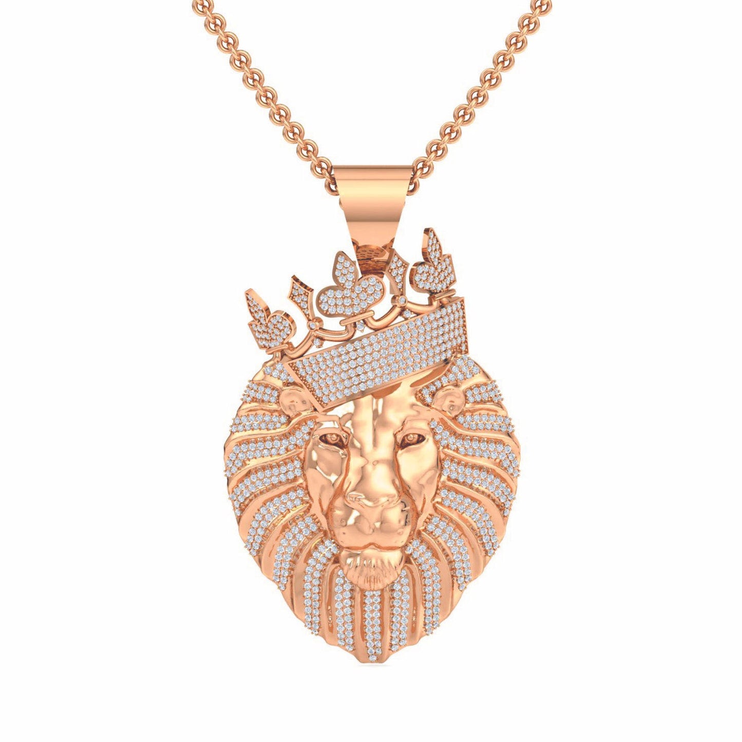 Hip hop King Crown Lion Head Charm Moissanite Pendant , Iced Out Lion Animal Head Pendant, Gift For Him, Pendant for Men boys