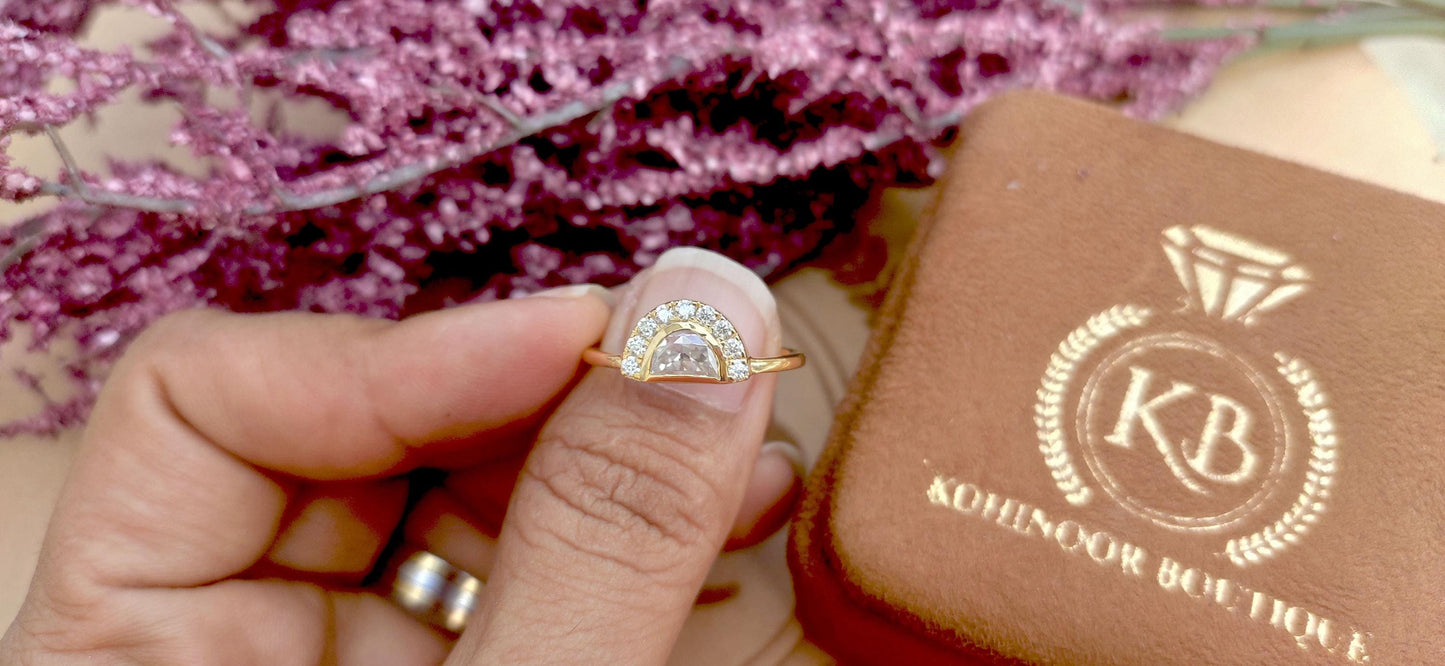 Half Moon Moissanite halo Engagement ring , Bridal\Wedding\Promise\Proposal Ring enhancer with 18k\14k\10k White\Yellow\Rose Gold