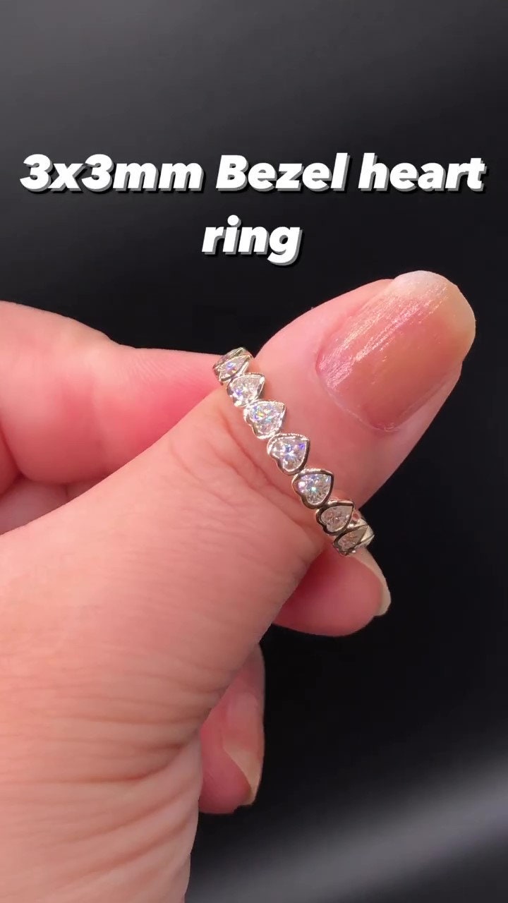 Heart Cut Bezel Set Moissanite Half\Full Eternity Wedding Band, Eternity ring, Bridal stackable, Statement ring, Anniversary gift for wife
