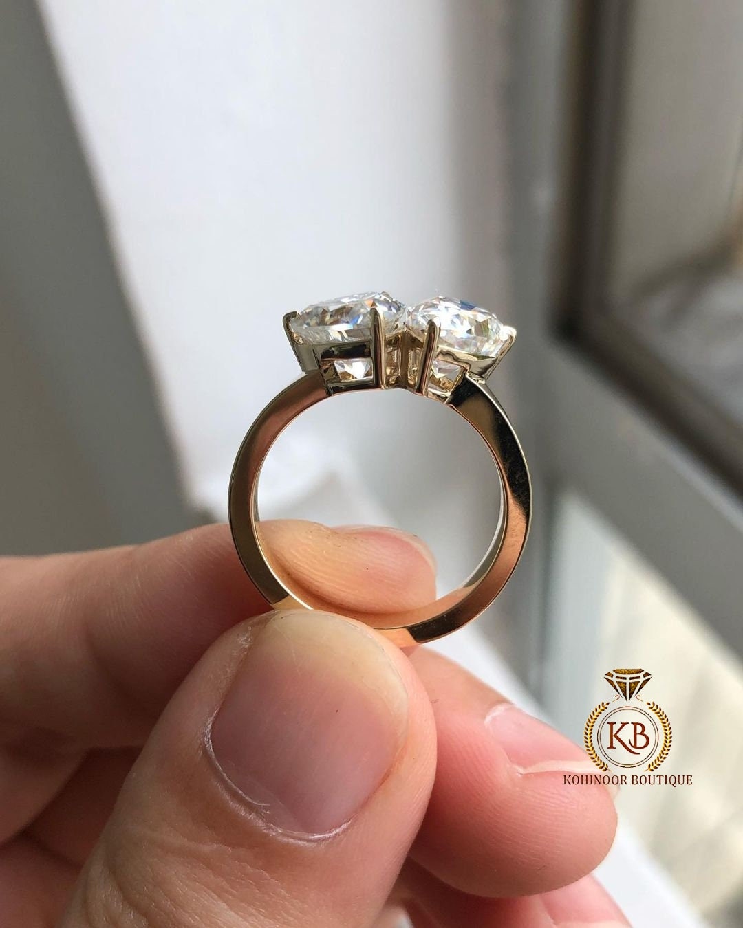 Toi et Moi Pear and Heart Moissanite two stone Engagement ring, Statement ring, Wedding\Engagement\Anniversary ring