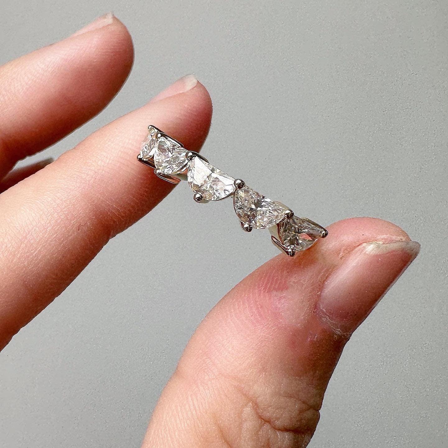 Half Moon Lace moissanite 5 stone Wedding anniversary ring, Half Eternity Dainty Distance Band , Stackable ring, Anniversary gift for her